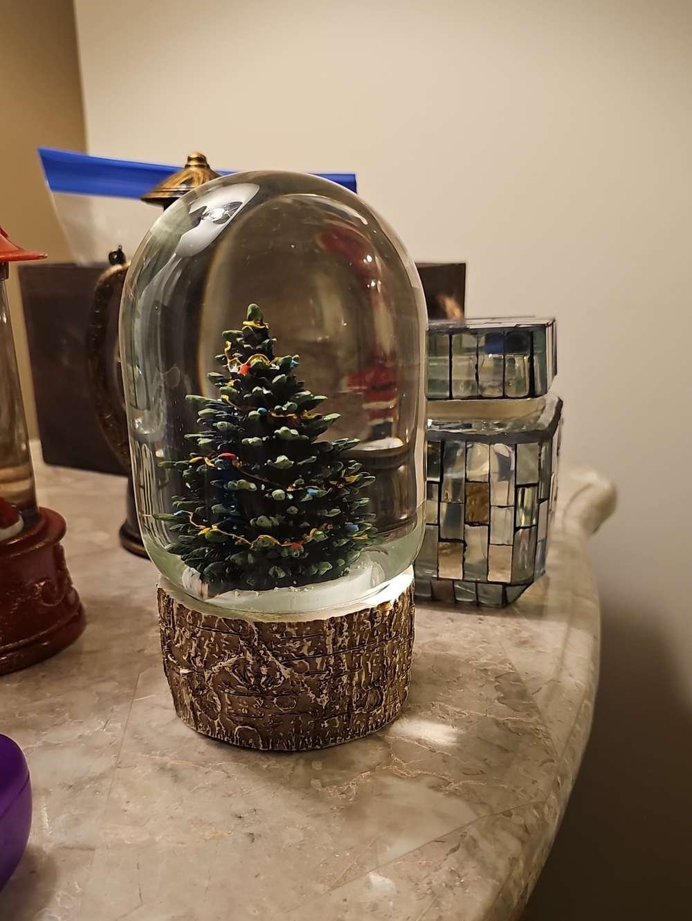 Classic Glass Snow Globe with Green Christmas Tree Home Holiday 7"H X12"D Heavy
